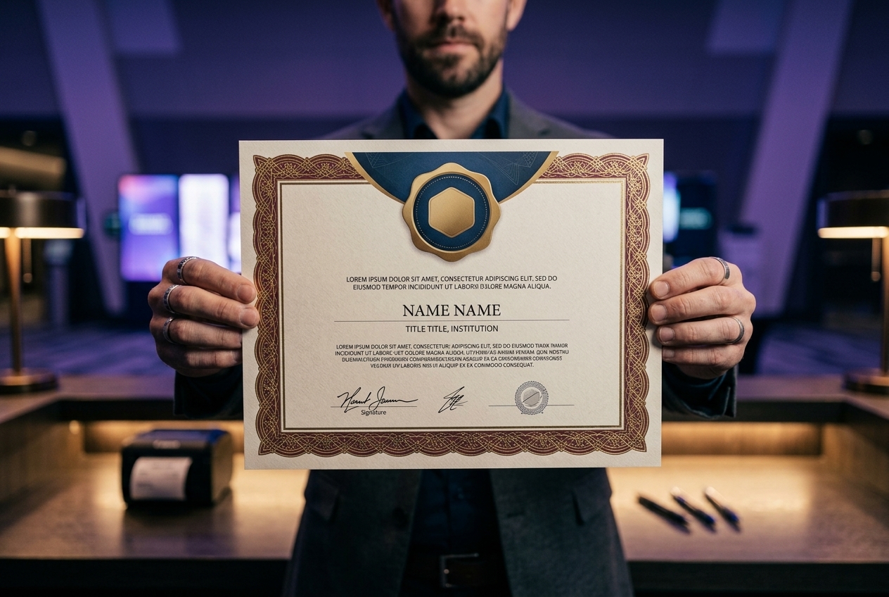 Attendee holding up a printed certificate of attendance