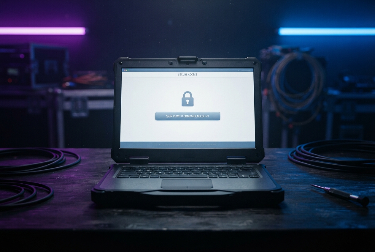 Laptop screen showing a secure single sign-on login page