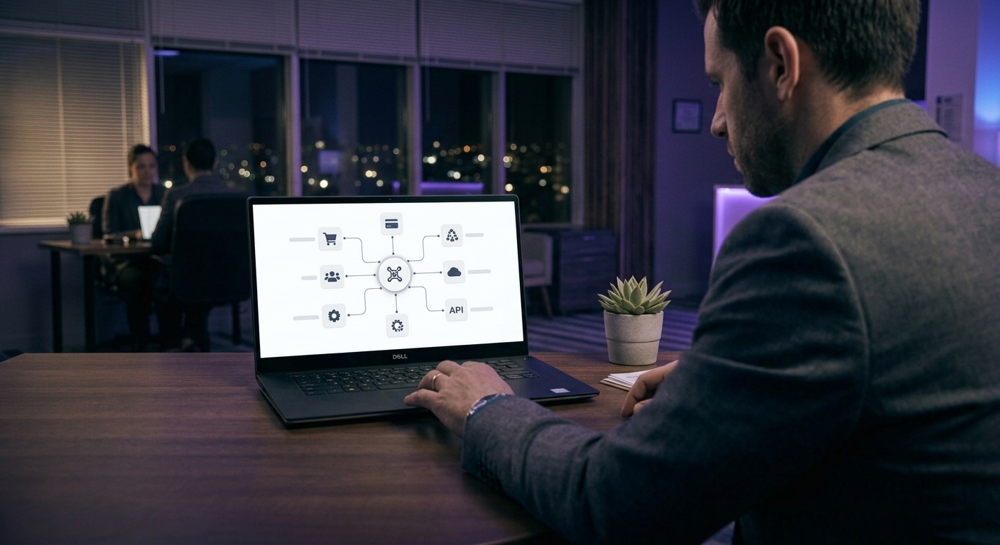 Developer viewing a third-party integrations dashboard on a laptop